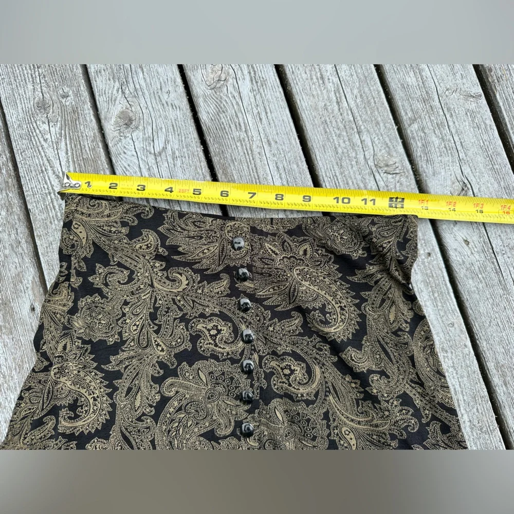 SOLD - Vtg 90s Slinky Material Black &Tan Paisley Skirt w/lots of buttons Size S - Picture 5 of 8